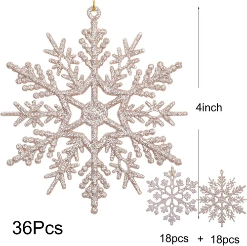Miniatura 5 de DearHouse 36 adornos de plástico con copos de nieve, pequeños adornos de copos de nieve brillantes en cadena para decoraciones de árbol de Navidad