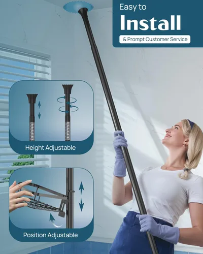 Miniatura 4 de SEIRIONE Estante de Ducha Esquinero con Barra de Tensión, Organizador de Ducha de Baño a Prueba de Óxido, Estante de Baño Ajustable de 4 Niveles