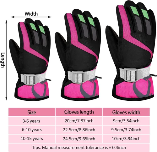 Miniatura 3 de SATINIOR Guantes de esquí de nieve impermeables para niños, guantes de snowboard para niños y niñas, guantes de nieve cálidos