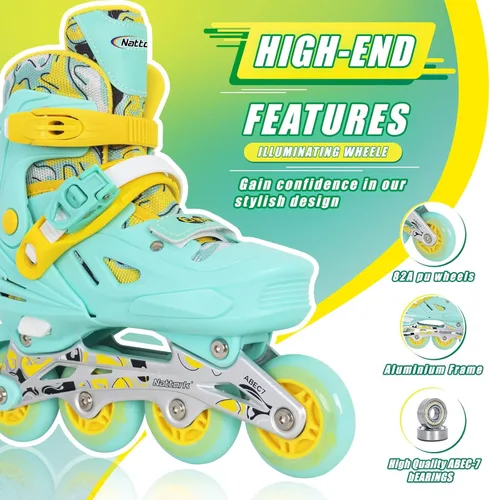 Miniatura 2 de Patines en línea Nattork para niñas y niños, patines ajustables con ruedas iluminadas en 4 tallas, patines iluminados para principiantes para niños