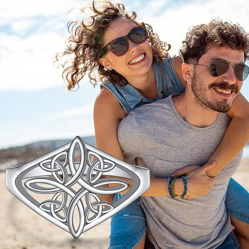 Miniatura 6 de Anillo de plata de ley 925 con nudo celta, corazón y cruz, altamente pulido, resistente al deslustre, anillo de boda de eternidad, anillo apilable