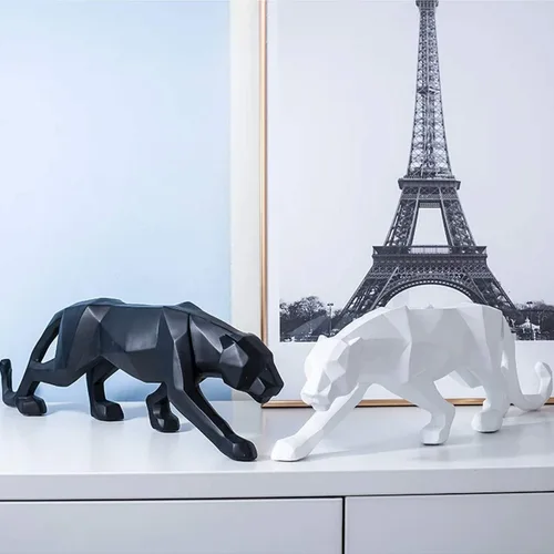 Miniatura 5 de FJWYSANGU Abstracto Estatuas De Leopardo Panther Escultura Mano Anhelada Animal Resina Decoración Moderno Para El Hogar Grande Blanco