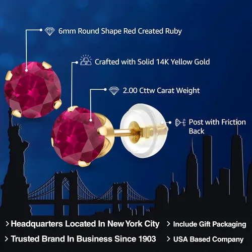 Miniatura 260 de Gem Stone King Aretes solitarios con piedra natal de oro de 14 quilates Redondos de 0.236 in Aretes de oro para mujeres y hombres