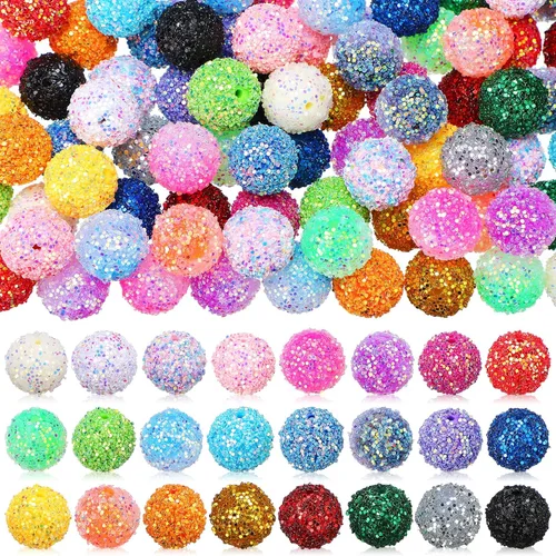 Sasylvia 80 cuentas de goma de mascar de 0.78 pulgadas para bolígrafos, cuentas de diamantes de imitación de colores con lentejuelas, bola de