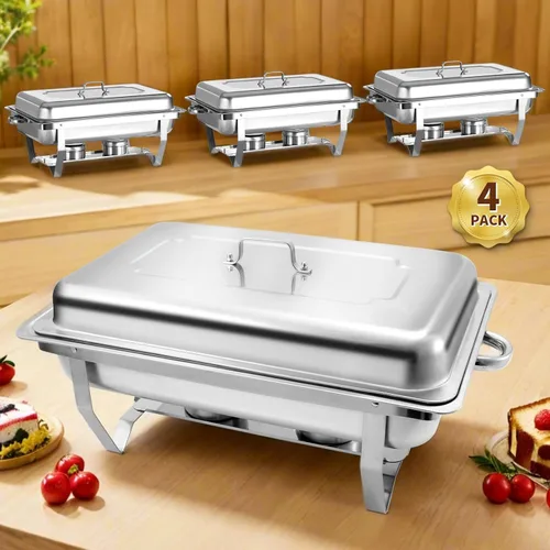 Miniatura 9 de Juego de 2 Platos Calentadores de Acero Inoxidable de Tamaño Completo de 8 Cuartos de Galón para Buffet, Juego de Calentador Rectangular Plateado