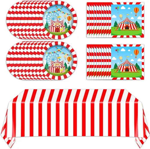 Platos de papel con temática de circo y servilletas, decoraciones de fiesta de circo, juego de vajilla de carnaval, platos de cena con temática de
