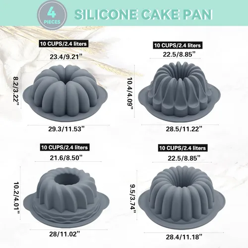 Miniatura 3 de Tongjude 4 moldes de silicona para tartas de tubo estriado, 10 tazas de molde para hornear, molde de gelatina, moldes de silicona para pasteles