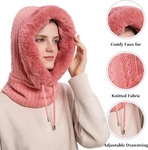 Miniatura 34 de HUAMULAN Gorro de invierno de una pieza para mujer, pasamontañas de forro polar, pasamontañas, máscara facial, bufanda, orejeras, esquí, nieve
