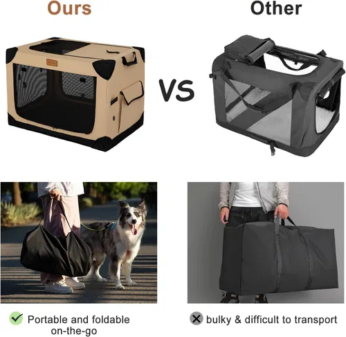 Miniatura 3 de Garnpet Jaula Plegable Suave para Perros de 36 Pulgadas para Perros Grandes, Jaula de Viaje Plegable de 4 Puertas con Ventanas de Malla Duraderas