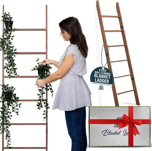 Miniatura 3 de Escalera para Mantas para Sala de Estar y Dormitorio, 5 pies 8 pulgadas, 6 Niveles de Construcción Laminada Sin Enganches que se Apoya en la Pared