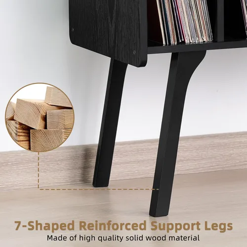 Miniatura 6 de LELELINKY Soporte para tocadiscos, mesa de almacenamiento de discos de vinilo con 4 gabinetes de hasta 120 álbumes, soporte para tocadiscos de Negro
