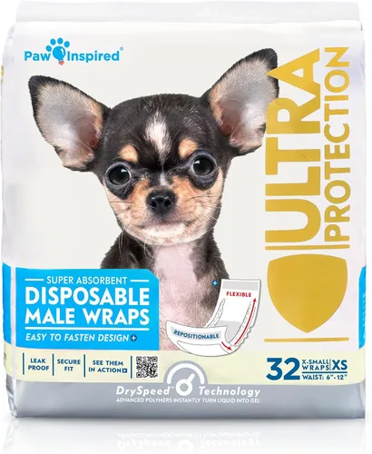 Paw Inspired Envolturas para perros machos, pañales desechables para perros | Bandas para el vientre para perros pequeños, medianos y grandes (32