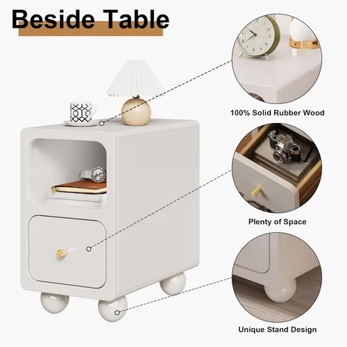 Miniatura 5 de Mesita de noche de madera maciza, mesita de noche estrecha con cajones, mesita de noche moderna negra de mediados de siglo, mesita de noche pequeña