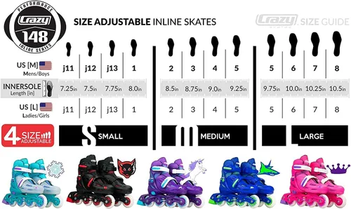 Miniatura 2 de Crazy Skates Patines en línea ajustables que se ajustan para adaptarse a cuatro tamaños Black