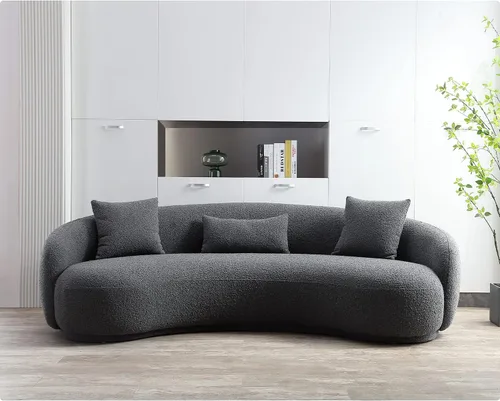 Miniatura 3 de Acanva Sofá de sala de estar curvado moderno de mediados de siglo, sofá de tela Boucle de 4 asientos para dormitorio, oficina, apartamento, gris