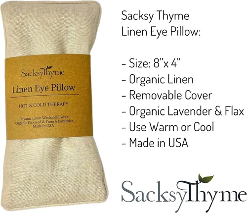 Miniatura 3 de Almohadilla para ojos de lino orgánico Sacksy Thyme - Lavanda y semillas de lino para relajación, yoga, alivio del estrés - Almohadilla térmica
