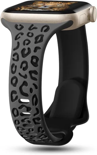 CreateGreat Correas Delgadas con Grabado de Leopardo Compatibles con Apple Watch de 41mm 40mm 38mm 49mm 46mm 45mm 44mm 42mm para Mujeres, Correa de