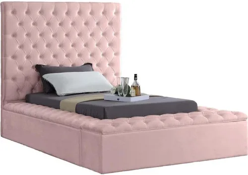 Miniatura 14 de Colección moderna Meridian Furniture Bliss, cama tapizada de terciopelo contemporánea con acolchado de botón profundo y compartimentos de Negro