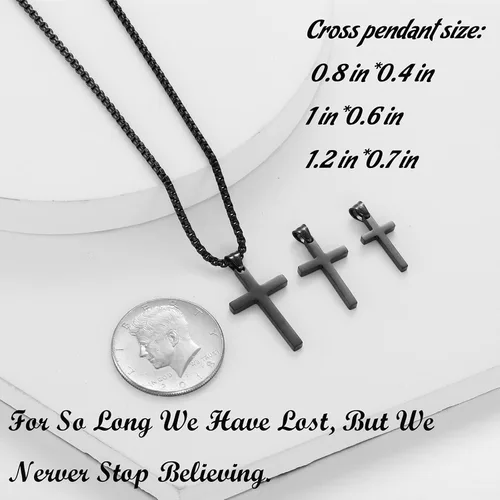 Miniatura 6 de HSWYFCJY Collar de cruz para hombre, plata negra y oro, acero inoxidable, con dije de cruz lisa, collar con colgante de cruz, joyería fiel