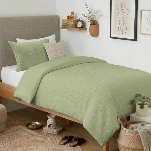 Miniatura 16 de Cozyide Beige Queen Duvet Cover Set, 3 Pieces Soft Seersucker Queen Size Duvet Cover with Zipper Closure and Corner Ties, 90"x90" Duvet Cover with 2