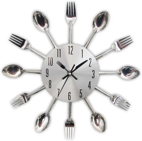 Miniatura 10 de Timelike Reloj de pared de cocina, 3D extraíble, moderno, creativo, cubiertos, cuchara, tenedor, reloj de pared, espejo, calcomanía de pared, Blanco