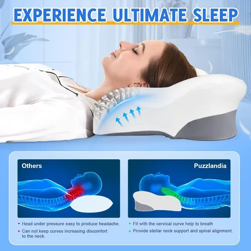 Miniatura 4 de Almohada cervical para el cuello para dormir de lado, almohadas de espuma viscoelástica, soporte ergonómico para el cuello para aliviar el dolor