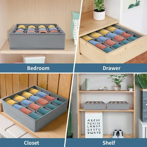 Miniatura 4 de Joyoldelf - Organizador de cajones de calcetines, divisor de ropa interior, organizador de 16 celdas, organizador de cajones de tela, cajas de 2-Gris