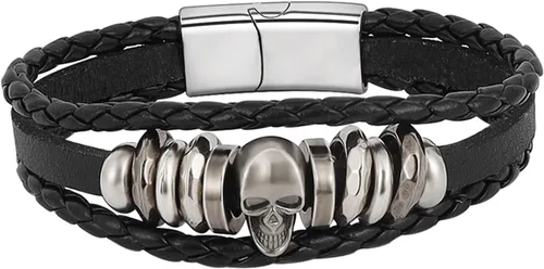 MILAKOO Pulsera unisex de cuero con correa ancha para motociclista punk rock con remaches acentuación de púas marrón oscuro