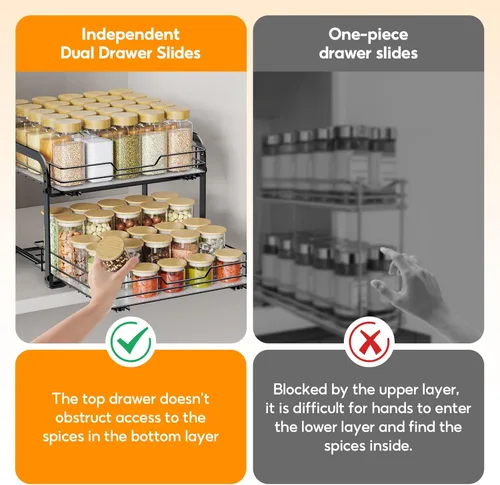 Miniatura 8 de Organizador de especias extraíble para gabinete, organizador de condimentos de metal de 2 niveles, estante de almacenamiento de especias, estante