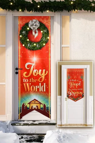 Miniatura 6 de Cartel de puerta de Feliz Navidad. Letrero colgante de porche delantero de Navidad, decoración al aire libre, jardín exterior, pared interior, patio