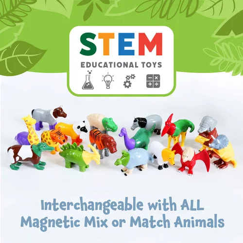 Miniatura 6 de Juego de juguetes magnéticos para mezclar o combinar dinosaurios, 15 piezas