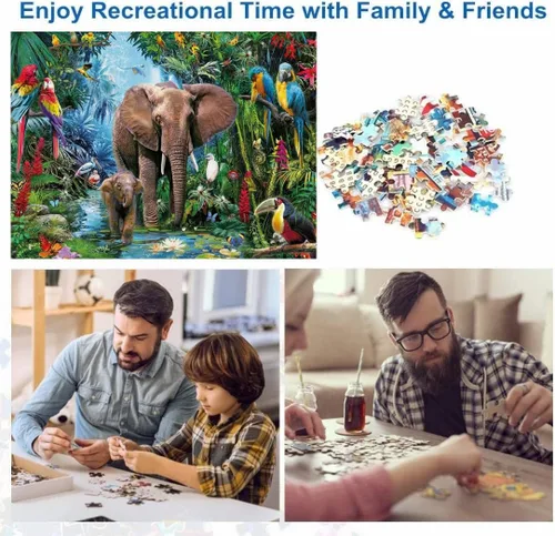 Miniatura 3 de Rompecabezas para adultos de 1000 piezas para adultos, loro elefante y bosque lluvioso de 27.56 x 19.69 pulgadas, rompecabezas de 1000 piezas