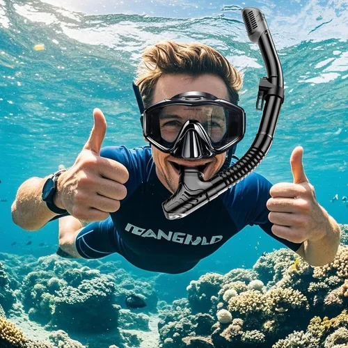 Miniatura 7 de Juego de snorkel para adultos, paquetes de esnórquel panorámico antivaho con esnórquel seco y gafas de natación para buceo, natación y esnórquel