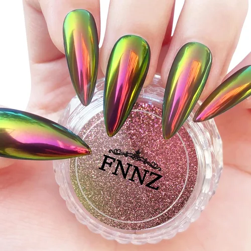 Miniatura 8 de FNNZ Polvo para uñas cromado camaleón, polvo de pigmento para uñas con cambio de color, polvo de purpurina con efecto espejo mágico camaleón, efecto