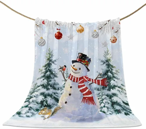Miniatura 57 de Mantas de Tiro de Muñeco de Nieve de Navidad, Manta de Vellón Suave de Vacaciones de Invierno Decorativa para Hogar Sofá Sillón Silla Sala de Estar