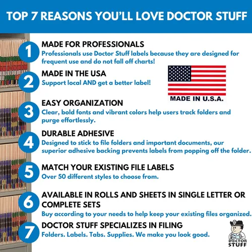 Doctor Stuff - Etiquetas para carpetas de archivos, letra A del alfabeto, Jeter 7100 - Adhesivos Alpha compatibles serie JTAM, 15/16" x 1-5/8", 126