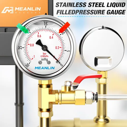 Miniatura 7 de MEANLIN MEASURE - Manómetro de vacío de presión -30inHG~0Psi, esfera con cara de 2.5 pulgadas, NPT de 1/4 de pulgada, manómetro de acero inoxidable