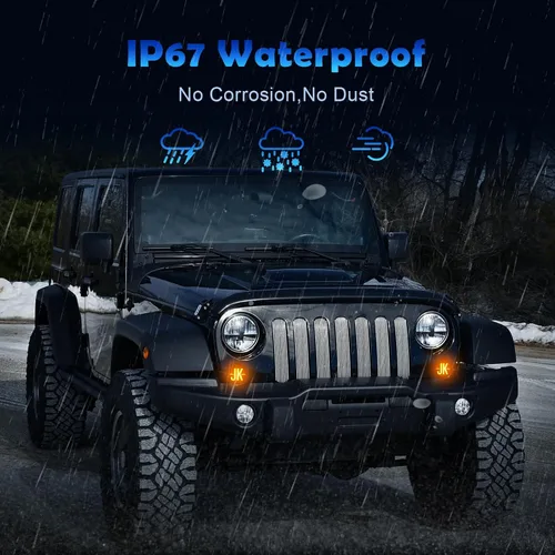 Miniatura 6 de Luces direccionales para Wrangler JK 2007-2017, 2 luces LED de circulación diurna LED, lámpara de señal de giro ámbar frontal, luz indicadora