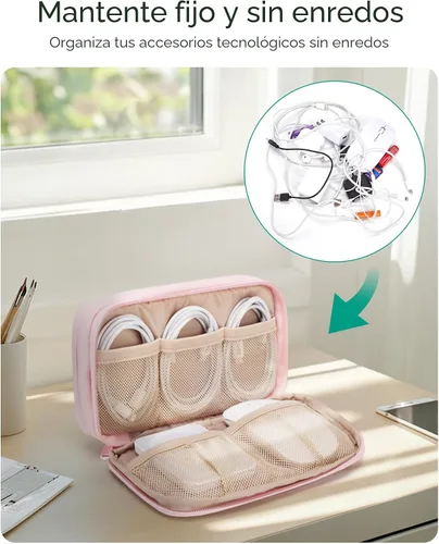 Miniatura 3 de BAGSMART Organizador de Electrónicos Estuche de Viaje, Almacenamiento de Cables para Cargadores Cables Teléfonos, Bolsa Compacta de Accesorios Beige