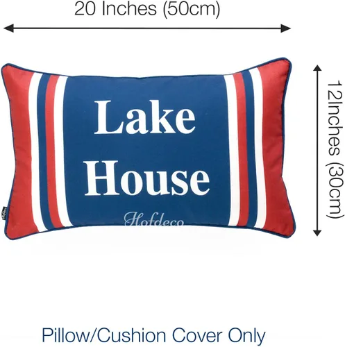 Miniatura 3 de Hofdeco Funda decorativa de almohada lumbar solo para interiores y exteriores, lona resistente al agua, verano, lago, azul marino, rojo, palabra