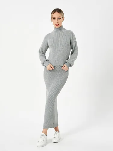 Miniatura 3 de Scacto Conjunto de dos piezas para mujer, suéter de cuello alto, sin botones, falda larga