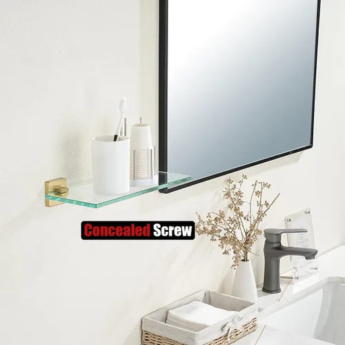 Miniatura 5 de JQK Estante de baño de vidrio dorado, vidrio templado para almacenamiento en la ducha de 8 por 5 pulgadas, acero inoxidable 304 dorado cepillado