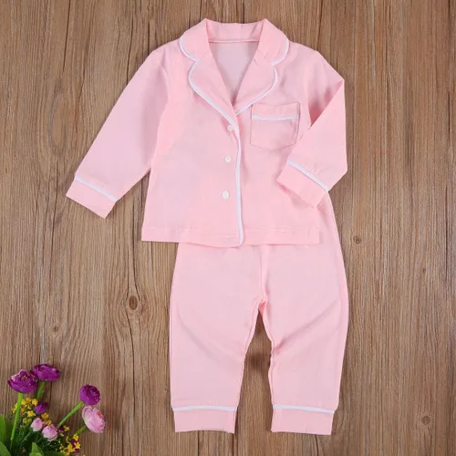 Miniatura 94 de Conjunto de pijama de manga larga con botones para niña pequeña, conjunto de ropa de dormir