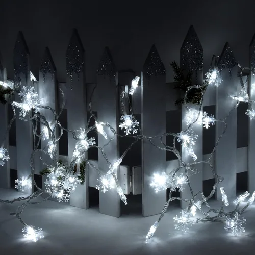 Miniatura 4 de Holiday Essence - Cadena de luces de Navidad en forma de copo de nieve, 50 luces LED blancas frías, 8 modos, 25 pies, juego de luces