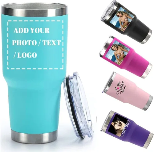 Miniatura 16 de Vaso de acero inoxidable con foto personalizada de 20 onzas / 30 onzas, taza de café personalizada con tapa y pajilla, taza aislada al vacío