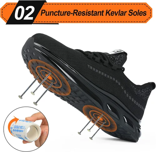 Miniatura 3 de LAoutun Zapatos de punta de acero para hombres y mujeres, zapatos de trabajo de seguridad indestructibles, zapatos de trabajo ligeros