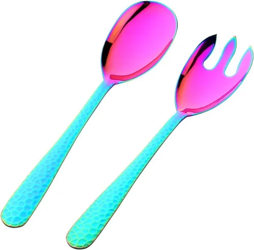 Miniatura 11 de Juego de cuchara y tenedor de ensalada, 12 pulgadas, acero inoxidable, utensilios de servir negros, aptos para lavavajillas, paquete de 2