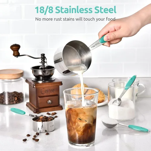 Miniatura 3 de U-Taste - Juego de tazas y cucharas medidoras: U-Taste 18/8 de acero inoxidable, 12 piezas, apilamiento de metal, juego de medidas para cocina