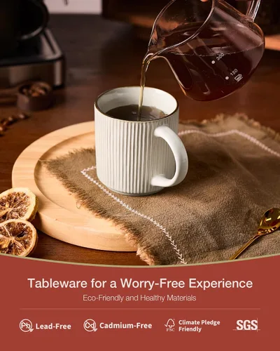 Miniatura 2 de famiware Star - Juego de tazas de café para 4 unidades, 12 onzas, con asa, para café, té, cacao, leche, cerámica, color blanco Blanco (Star-White)