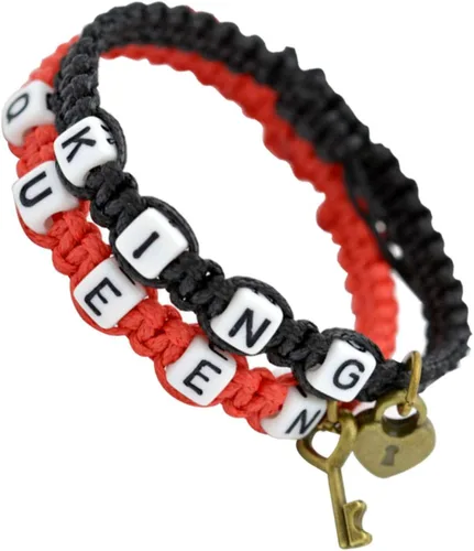 Miniatura 5 de Pulseras para niñas adolescentes hecho a mano pareja rey reina trenzado cuerda pulsera clave aleación colgante decoración regalo